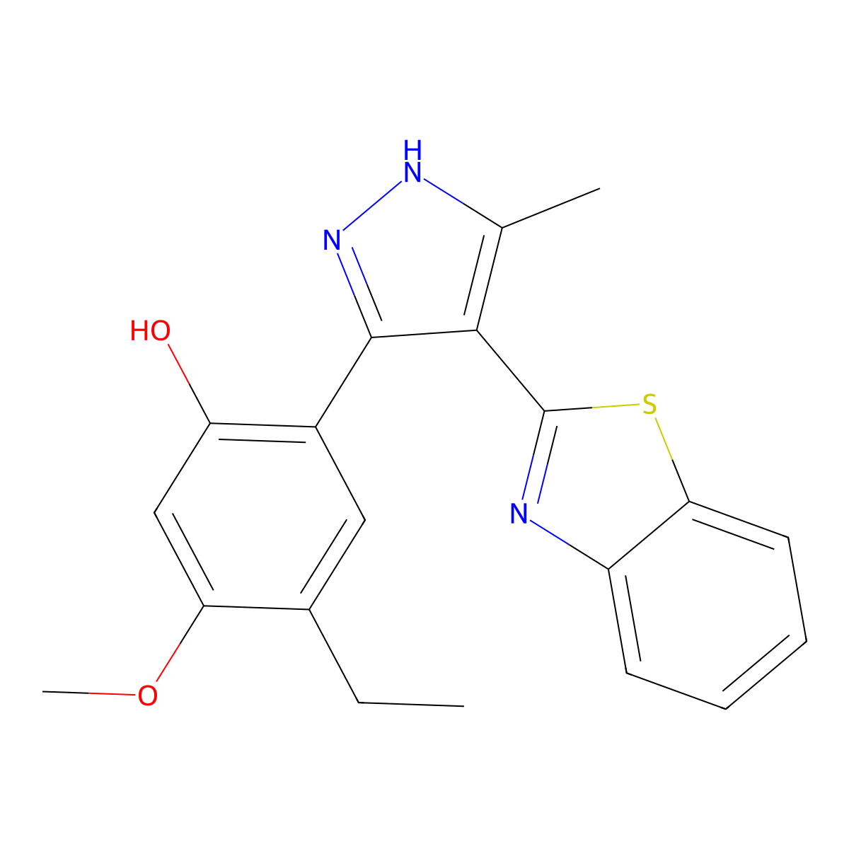 2-[4-(1,3-benzothiazol-2-yl)-5-methyl-1H-pyrazol-3-yl]-4-ethyl-5-methoxyphenol molecular structure, CAS 307552-13-2