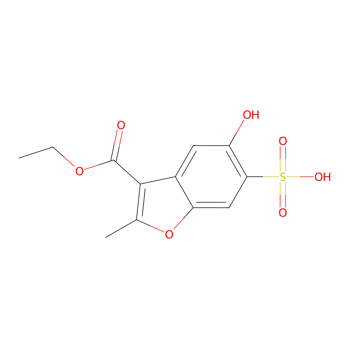 3-(Ethoxycarbonyl)-5-hydroxy-2-methyl-1-benzofuran-6-sulfonic acid molecular structure, CAS 307552-20-1