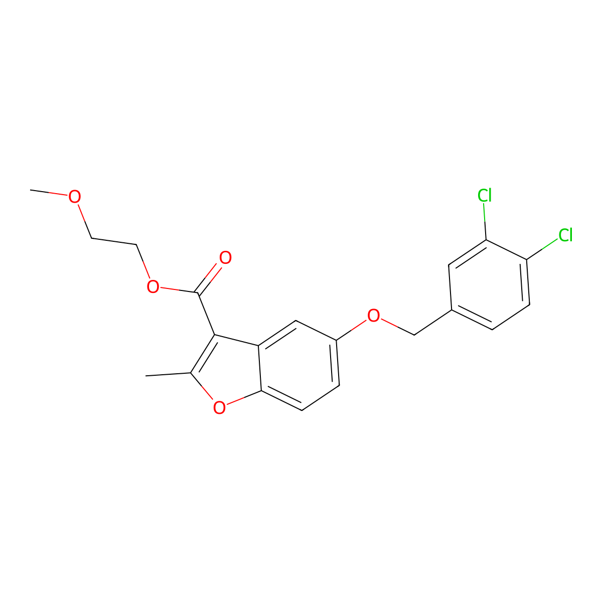 2-Methoxyethyl 5-[(3,4-dichlorophenyl)methoxy]-2-methyl-1-benzofuran-3-carboxylate molecular structure, CAS 307552-31-4