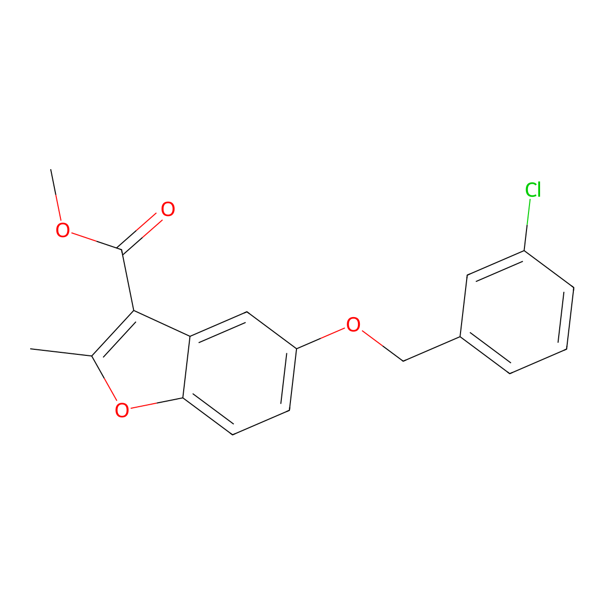 Methyl 5-[(3-chlorophenyl)methoxy]-2-methyl-1-benzofuran-3-carboxylate molecular structure, CAS 307552-34-7