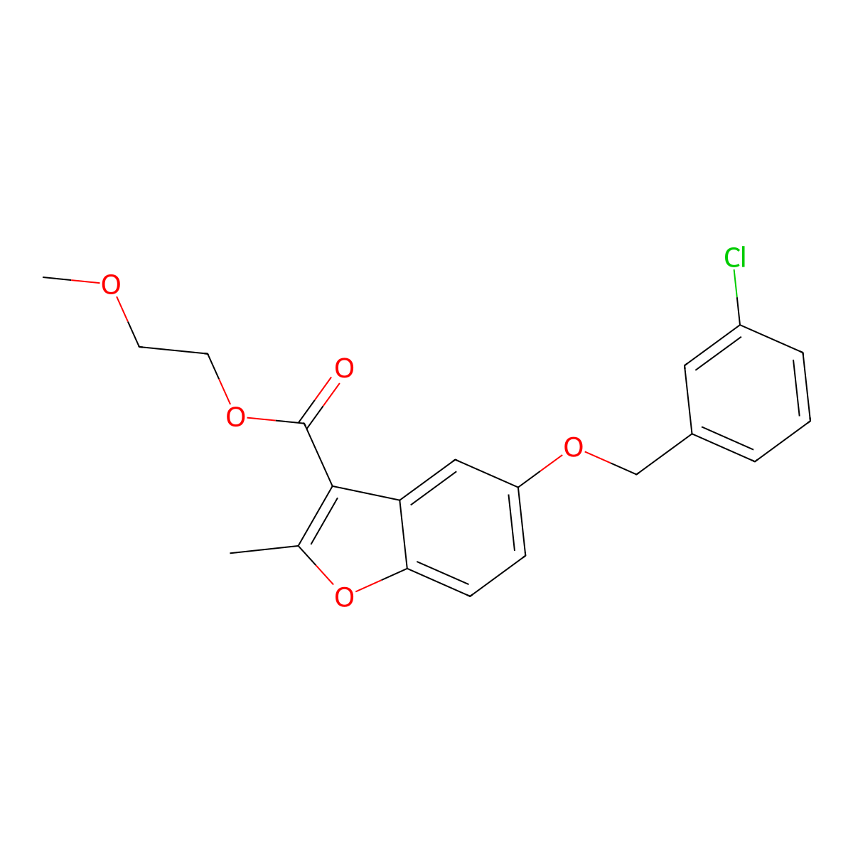 2-Methoxyethyl 5-[(3-chlorophenyl)methoxy]-2-methyl-1-benzofuran-3-carboxylate molecular structure, CAS 307552-37-0