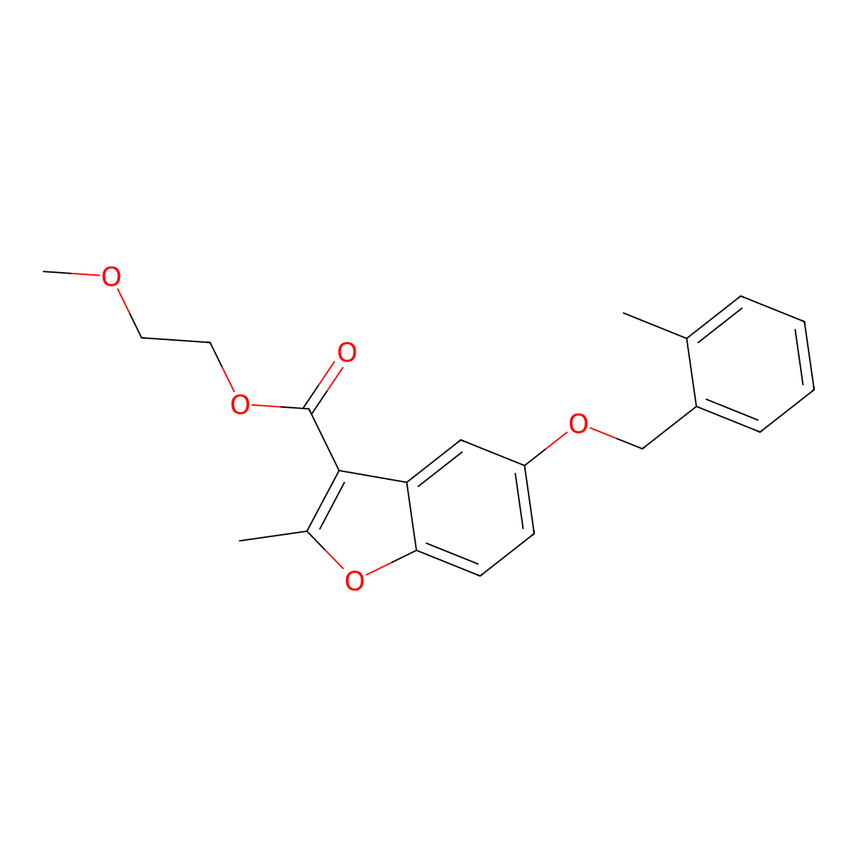 2-Methoxyethyl 2-methyl-5-[(2-methylphenyl)methoxy]-1-benzofuran-3-carboxylate molecular structure, CAS 307552-50-7