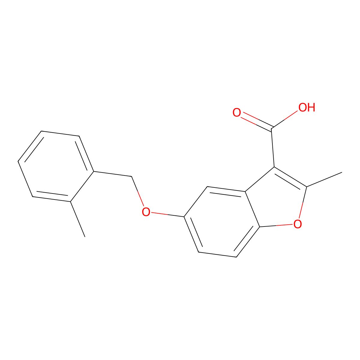 2-Methyl-5-[(2-methylphenyl)methoxy]-1-benzofuran-3-carboxylic acid molecular structure, CAS 307552-52-9