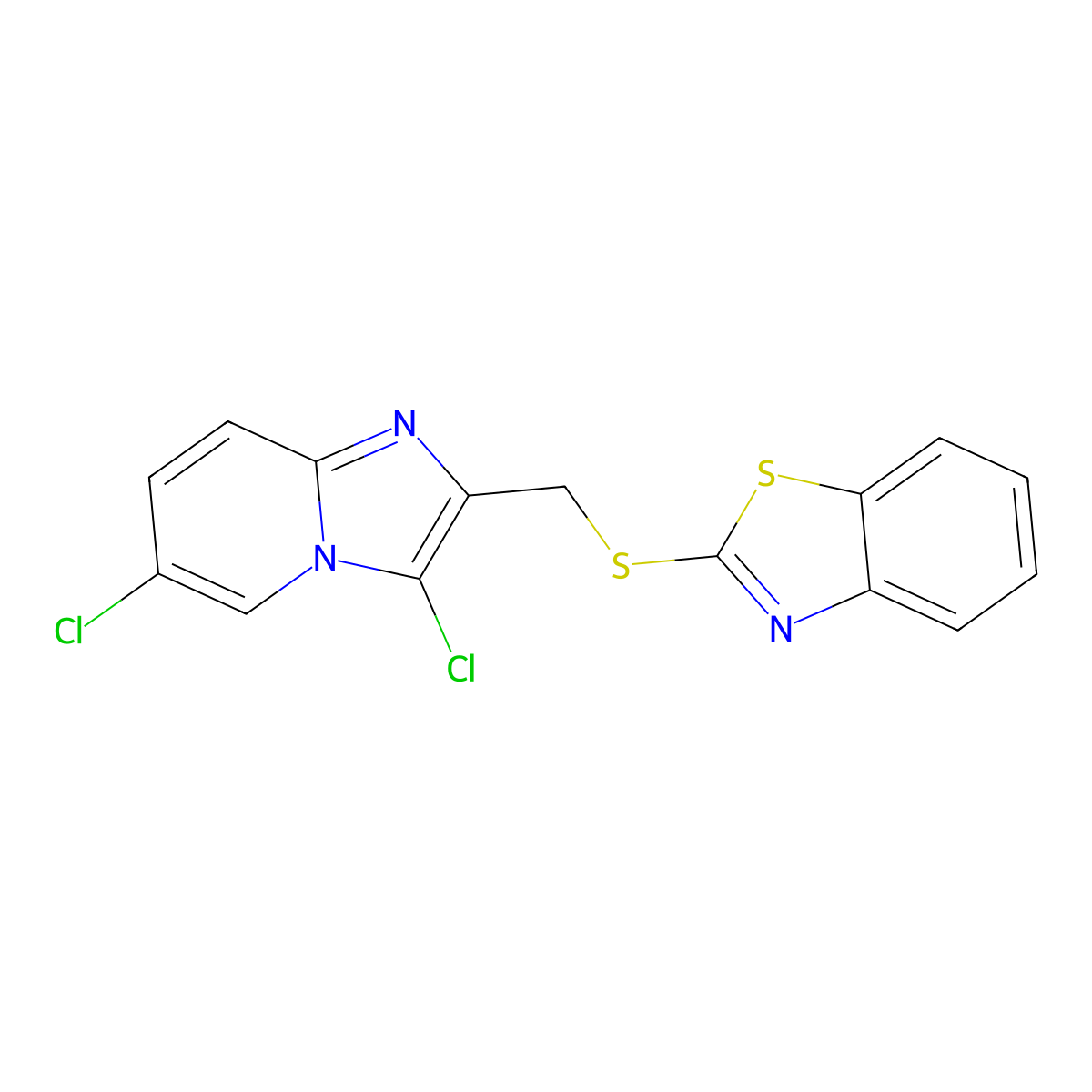 2-(((3,6-Dichloroimidazo[1,2-a]pyridin-2-yl)methyl)thio)benzo[d]thiazole molecular structure, CAS 307552-86-9