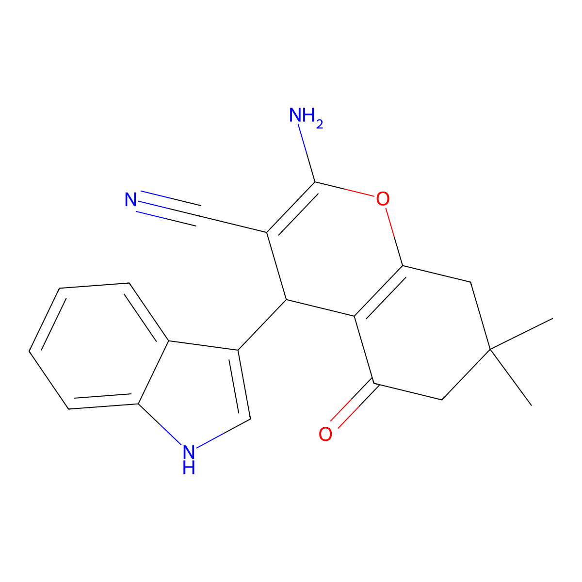 2-amino-4-(1H-indol-3-yl)-7,7-dimethyl-5-oxo-5,6,7,8-tetrahydro-4H-chromene-3-carbonitrile molecular structure, CAS 307552-88-1
