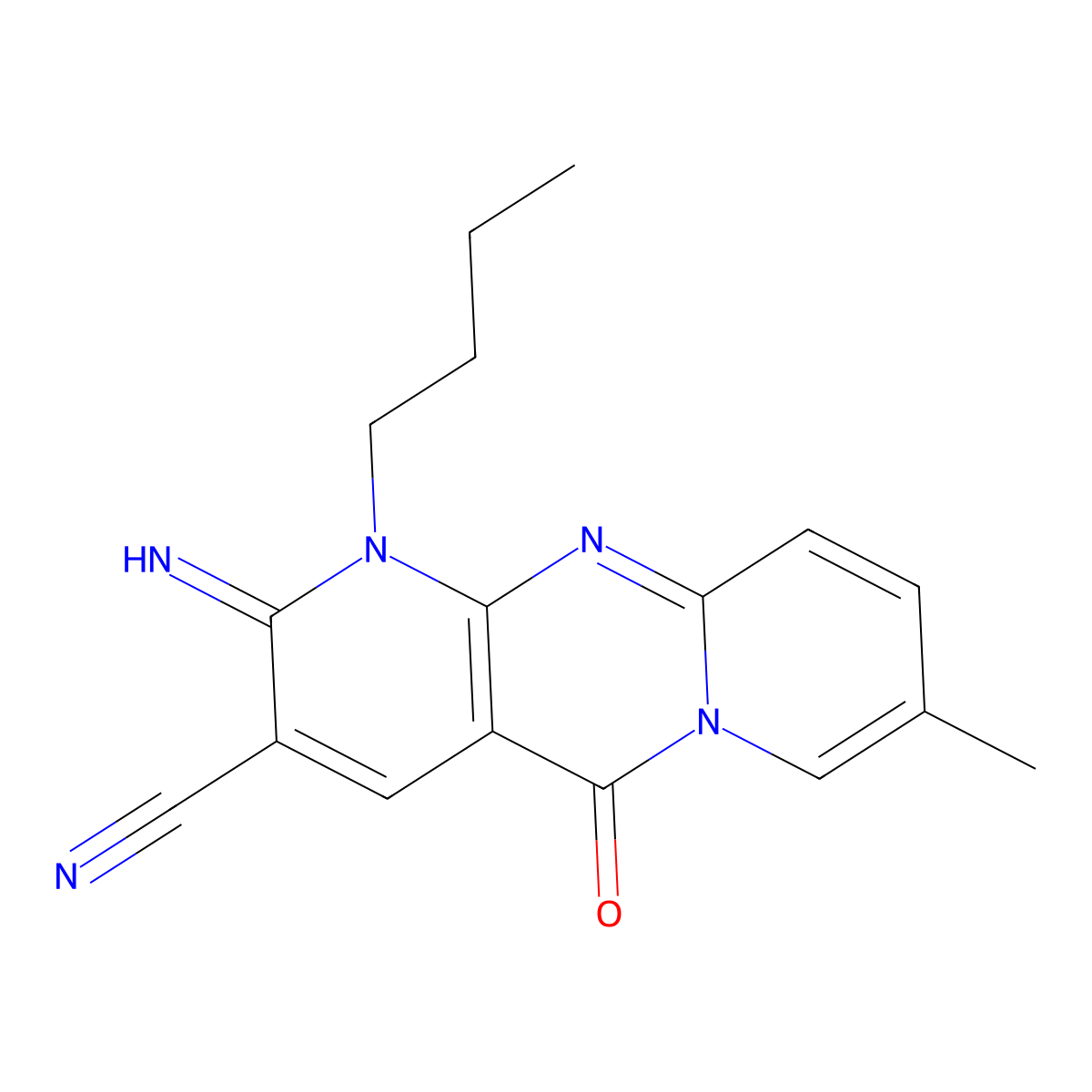 1-Butyl-2-imino-8-methyl-5-oxodipyrido[1,2-d:3',4'-f]pyrimidine-3-carbonitrile molecular structure, CAS 307553-04-4