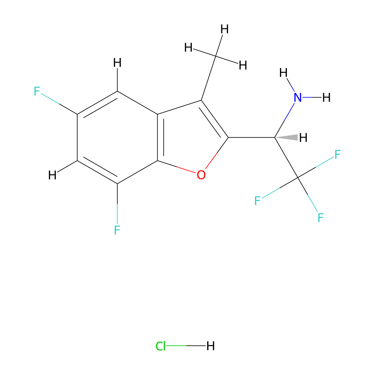 (1R)-1-(5,7-Difluoro-3-methyl-benzofuran-2-YL)-2,2,2-trifluoro-ethanamine hydrochloride molecular structure, CAS 3075548-69-2