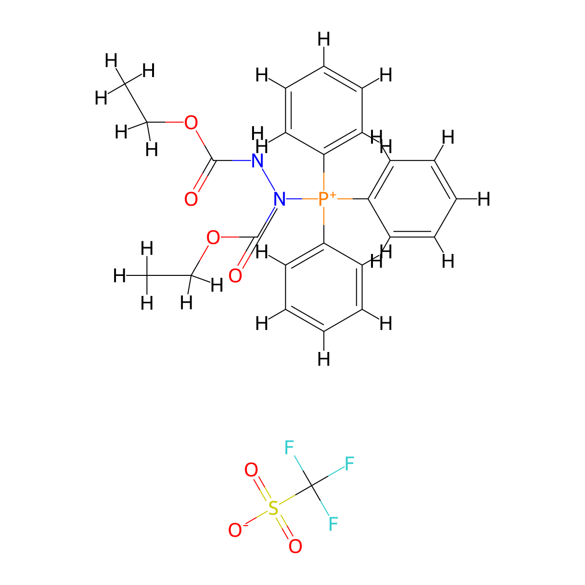 (1,2-Bis(ethoxycarbonyl)hydrazineyl)triphenylphosphonium trifluoromethanesulfonate molecular structure, CAS 3075704-21-8