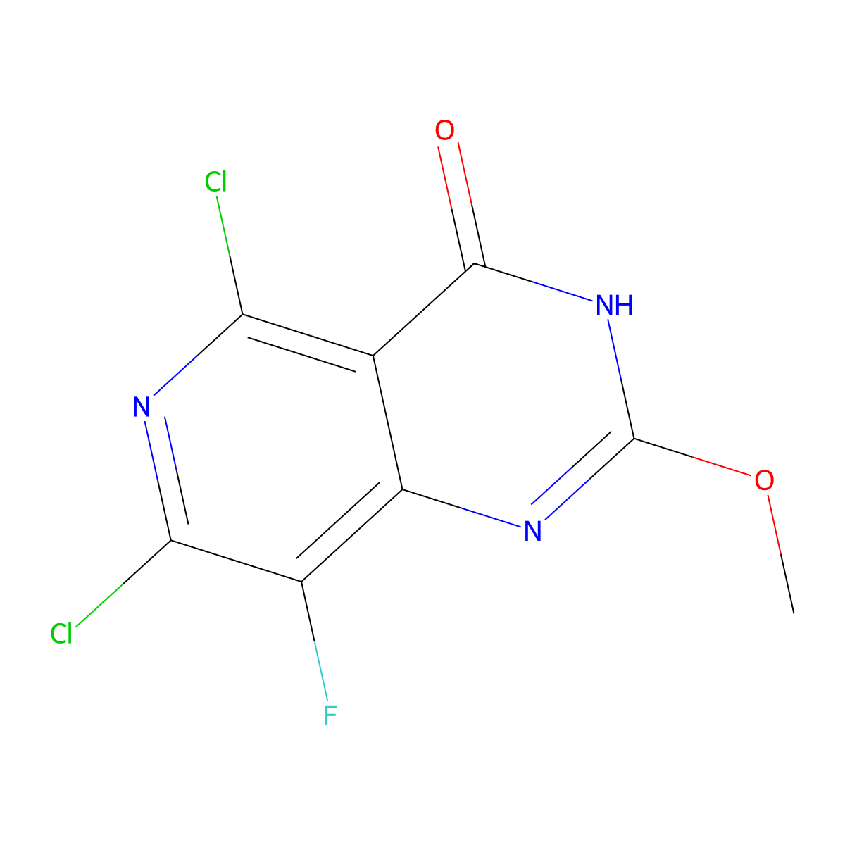 5,7-Dichloro-8-fluoro-2-methoxypyrido[4,3-d]pyrimidin-4(3H)-one molecular structure, CAS 3075751-32-2