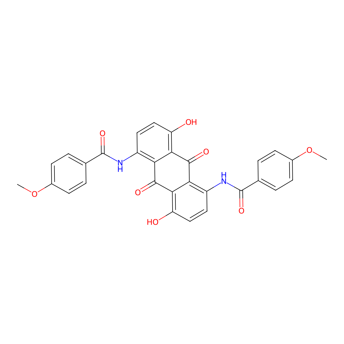 N-[4,8-dihydroxy-5-[(4-methoxybenzoyl)amino]-9,10-dioxoanthracen-1-yl]-4-methoxybenzamide molecular structure, CAS 3076-87-7
