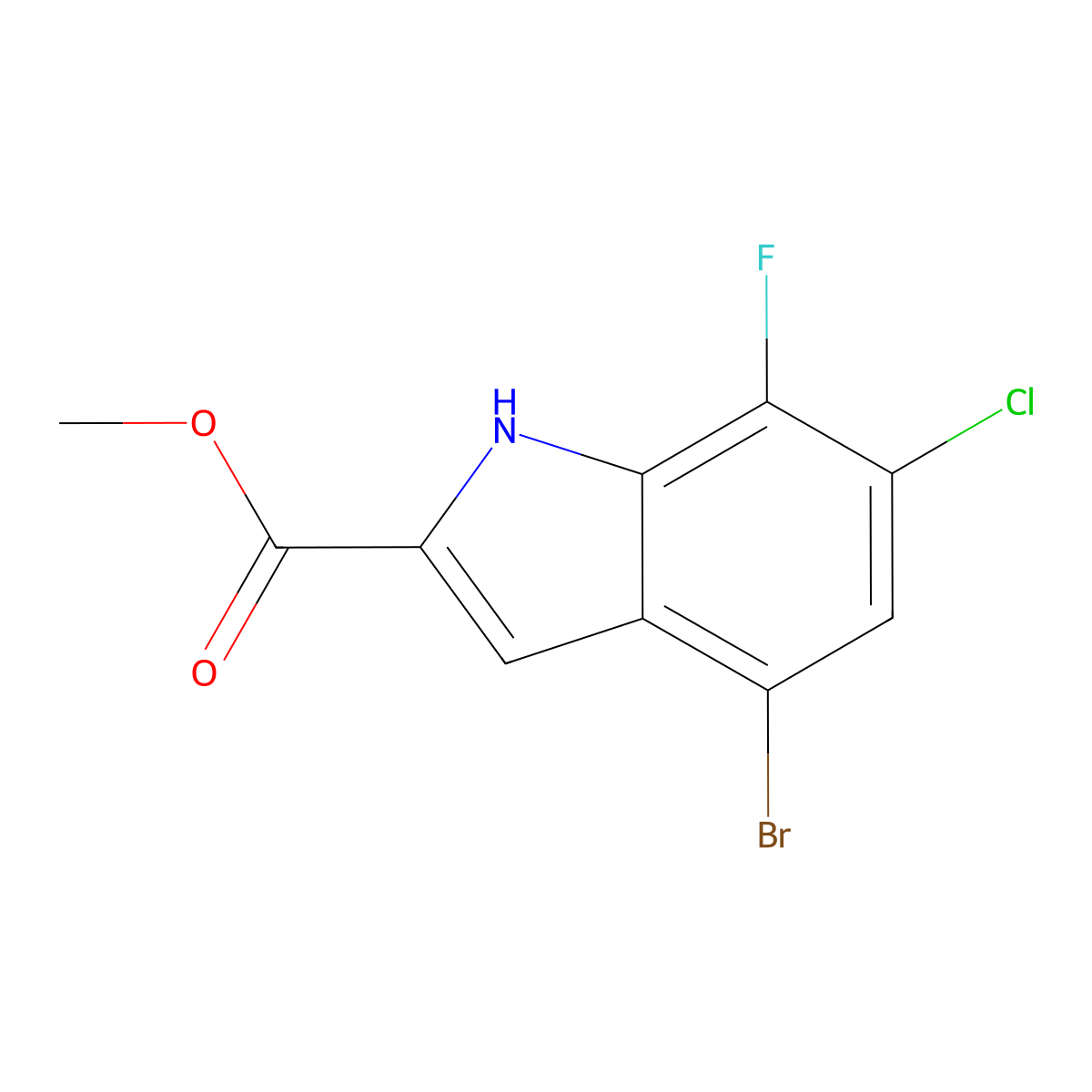 Methyl 4-Bromo-6-chloro-7-fluoro-1H-indole-2-carboxylate molecular structure, CAS 3077376-29-2