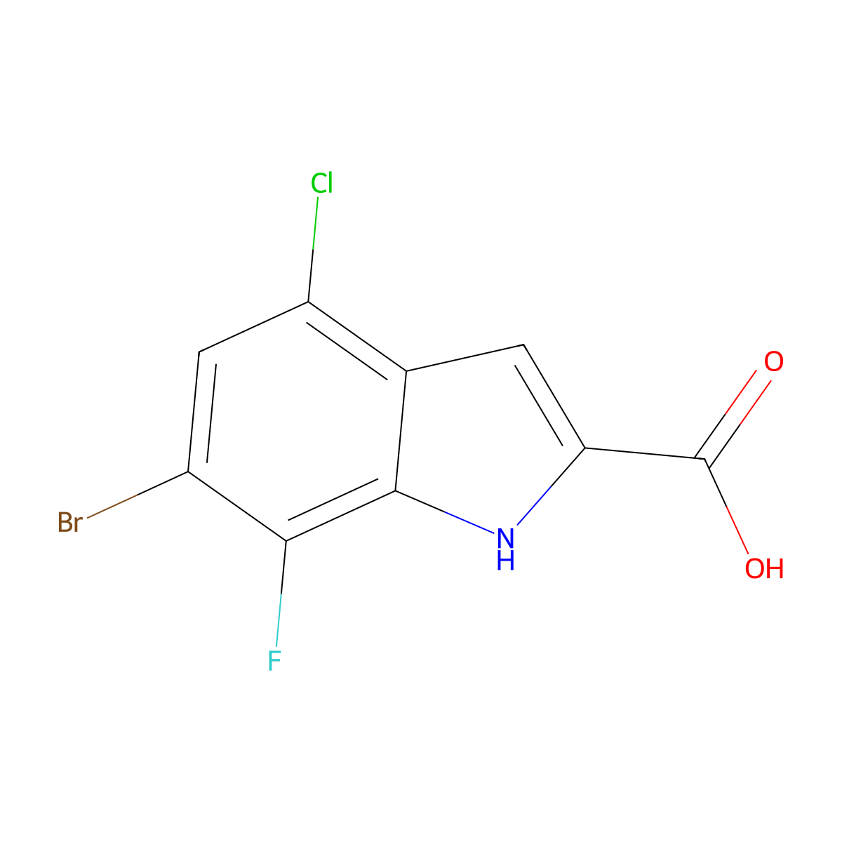6-Bromo-4-chloro-7-fluoro-1H-indole-2-carboxylic acid molecular structure, CAS 3077376-53-2