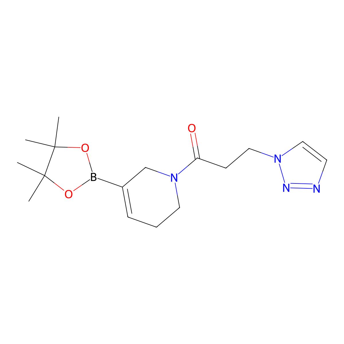1-(5-(4,4,5,5-Tetramethyl-1,3,2-dioxaborolan-2-yl)-3,6-dihydropyridin-1(2H)-yl)-3-(1H-1,2,3-triazol-1-yl)propan-1-one molecular structure, CAS 3077376-82-7