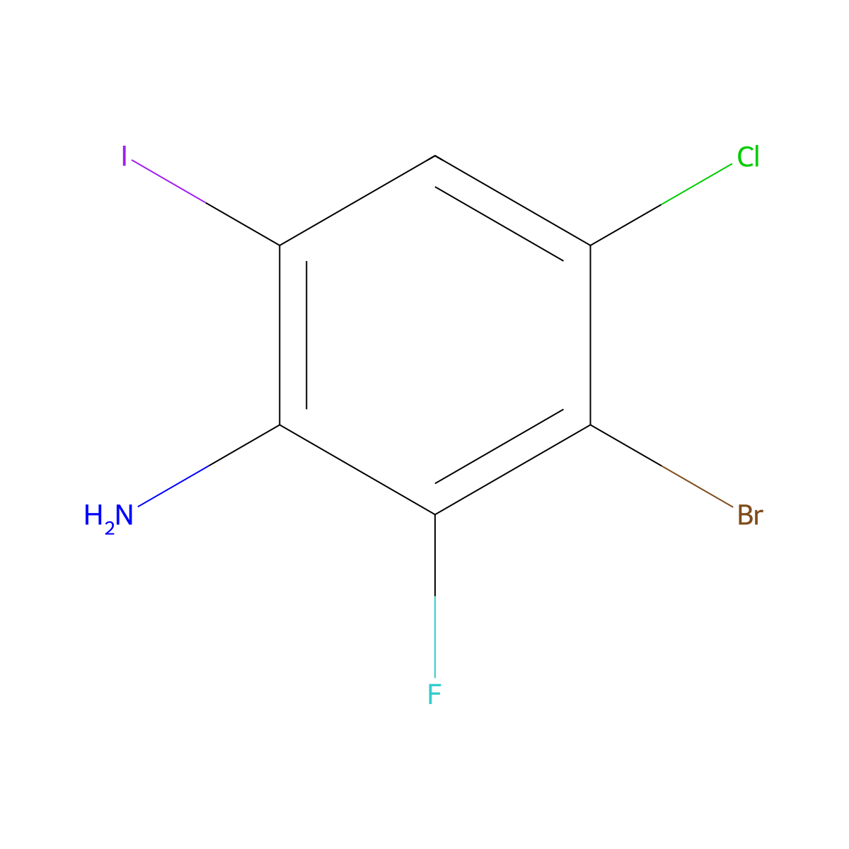 3-Bromo-4-chloro-2-fluoro-6-iodoaniline molecular structure, CAS 3077444-09-5