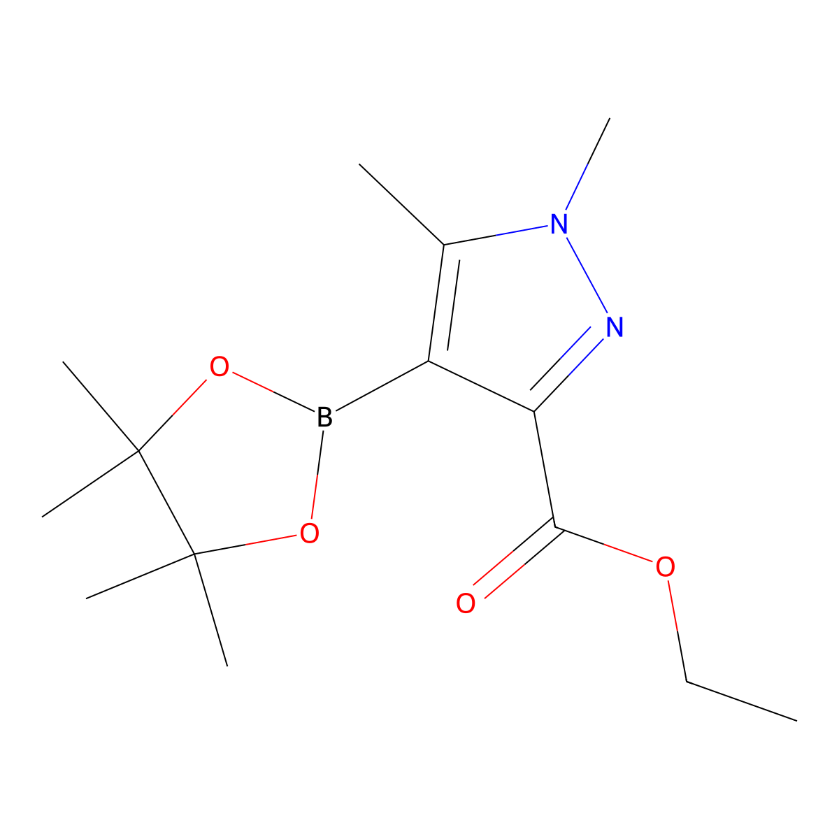 ethyl 1,5-dimethyl-4-(tetramethyl-1,3,2-dioxaborolan-2-yl)-1H-pyrazole-3-carboxylate molecular structure, CAS 3077895-69-0