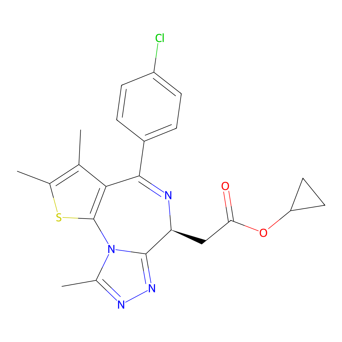 cyclopropyl 2-[(9S)-7-(4-chlorophenyl)-4,5,13-trimethyl-3-thia-1,8,11,12-tetrazatricyclo[8.3.0.02,6]trideca-2(6),4,7,10,12-pentaen-9-yl]acetate molecular structure, CAS 3077900-08-1
