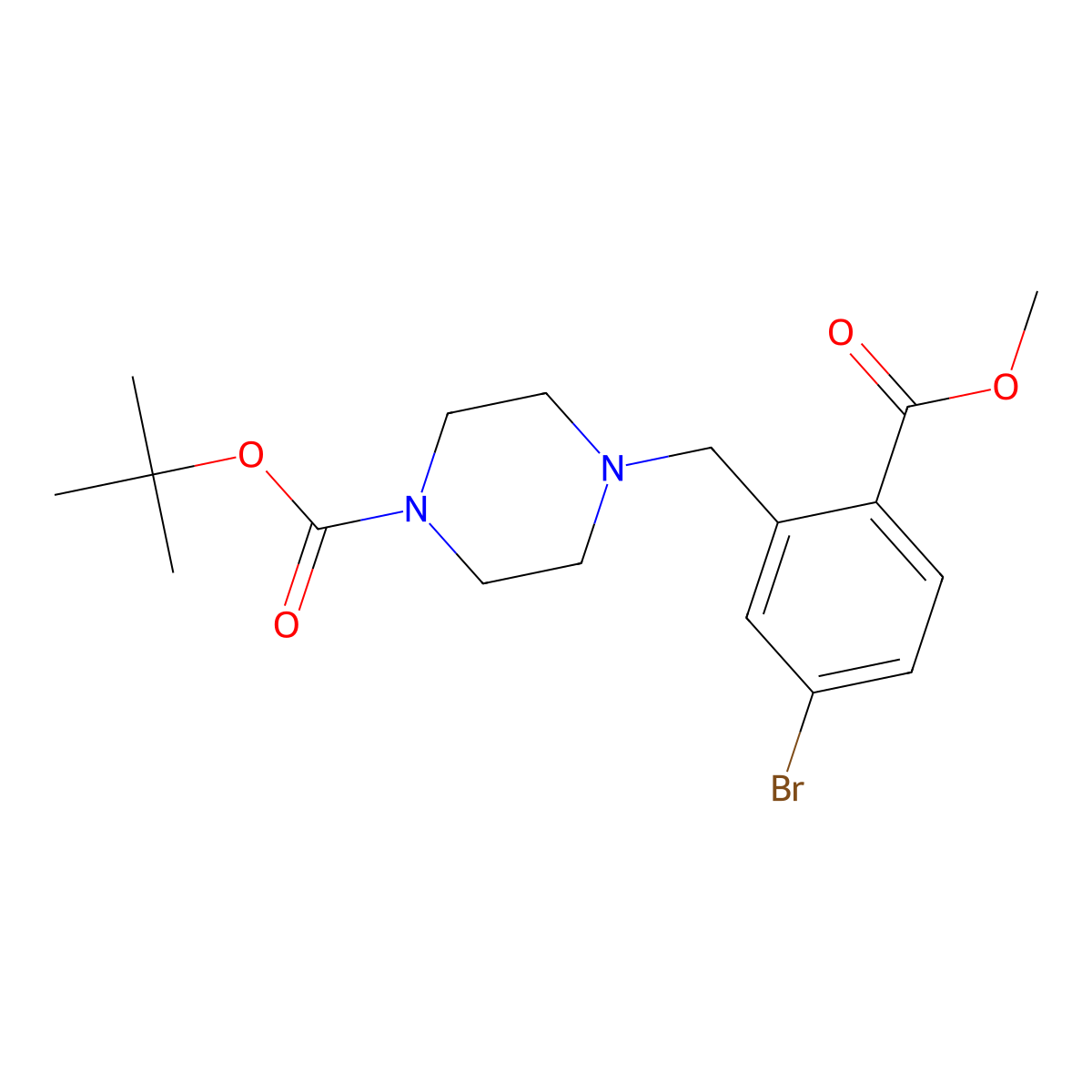 tert-Butyl 4-(5-bromo-2-(methoxycarbonyl)benzyl)piperazine-1-carboxylate molecular structure, CAS 3078325-05-7