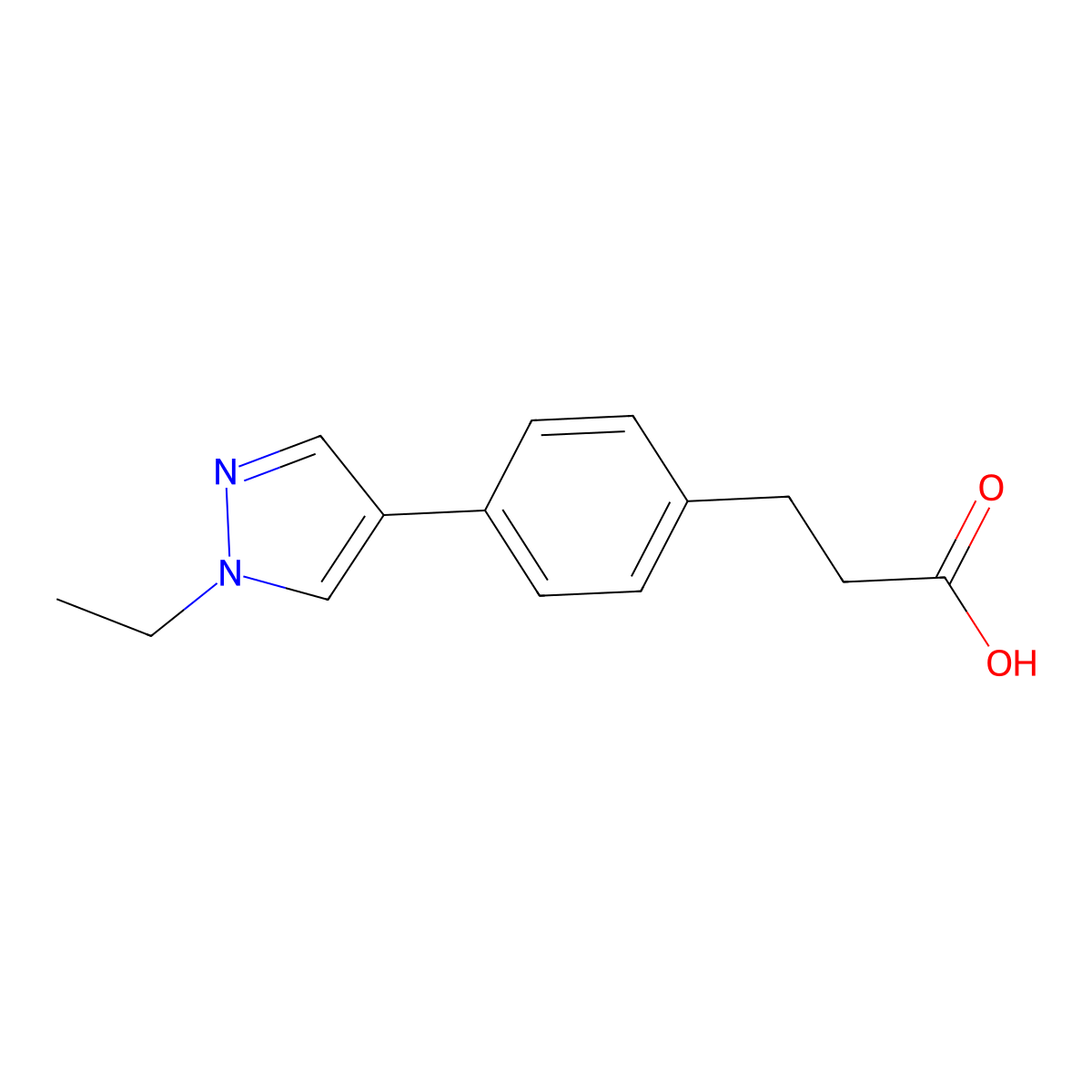 3-(4-(1-Ethyl-1H-pyrazol-4-yl)phenyl)propanoic acid molecular structure, CAS 3078328-64-7