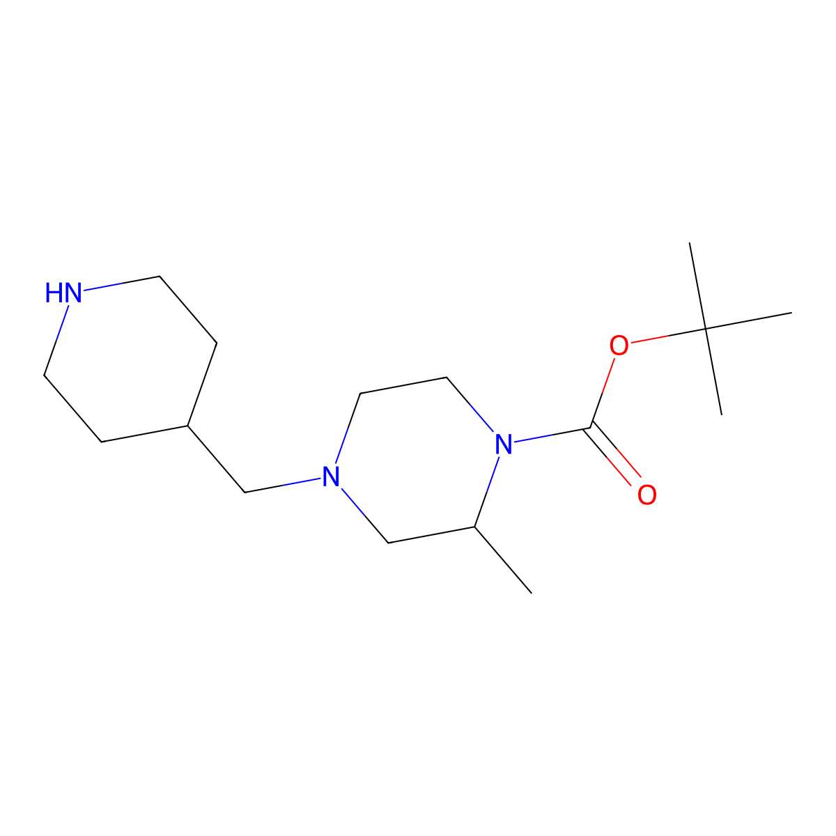 Tert-butyl 2-methyl-4-(4-piperidylmethyl)piperazine-1-carboxylate molecular structure, CAS 3078342-06-7