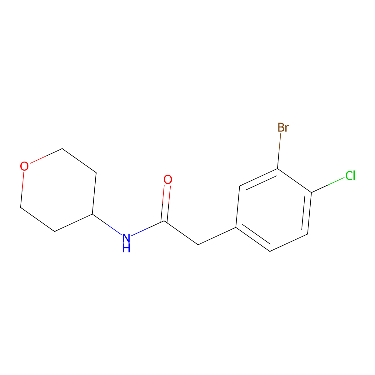 2-(3-Bromo-4-chlorophenyl)-N-(tetrahydro-2H-pyran-4-yl)acetamide molecular structure, CAS 3078359-12-0