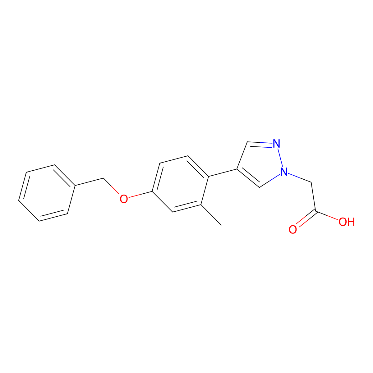 2-(4-(4-(Benzyloxy)-2-methylphenyl)-1H-pyrazol-1-yl)acetic acid molecular structure, CAS 3078405-58-7