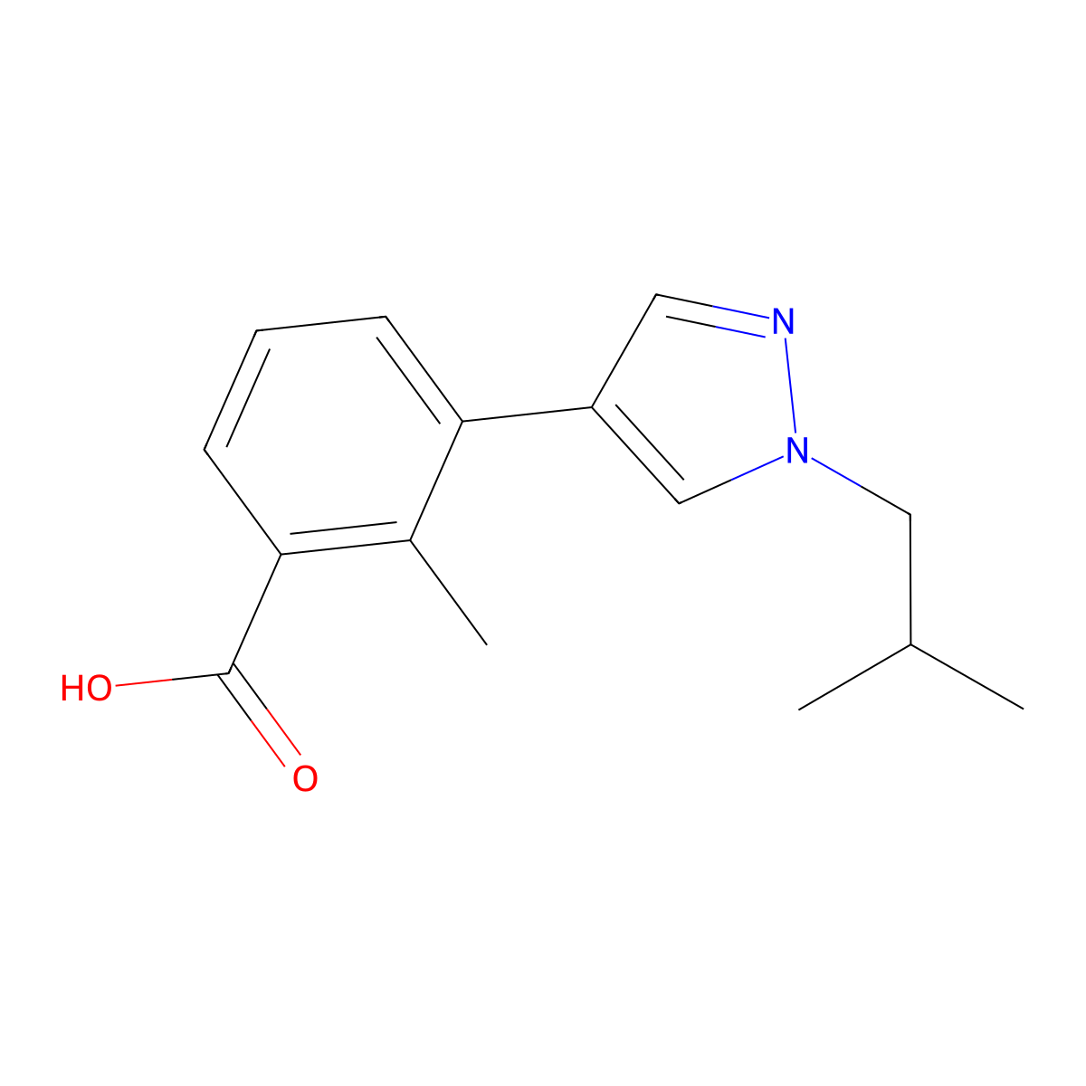 3-(1-Isobutyl-1H-pyrazol-4-yl)-2-methylbenzoic acid molecular structure, CAS 3078427-06-9