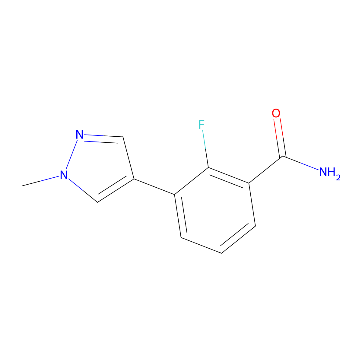 2-Fluoro-3-(1-methyl-1H-pyrazol-4-yl)benzamide molecular structure, CAS 3078437-26-7