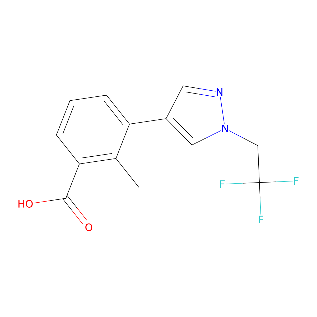 2-Methyl-3-(1-(2,2,2-trifluoroethyl)-1H-pyrazol-4-yl)benzoic acid molecular structure, CAS 3078439-92-3