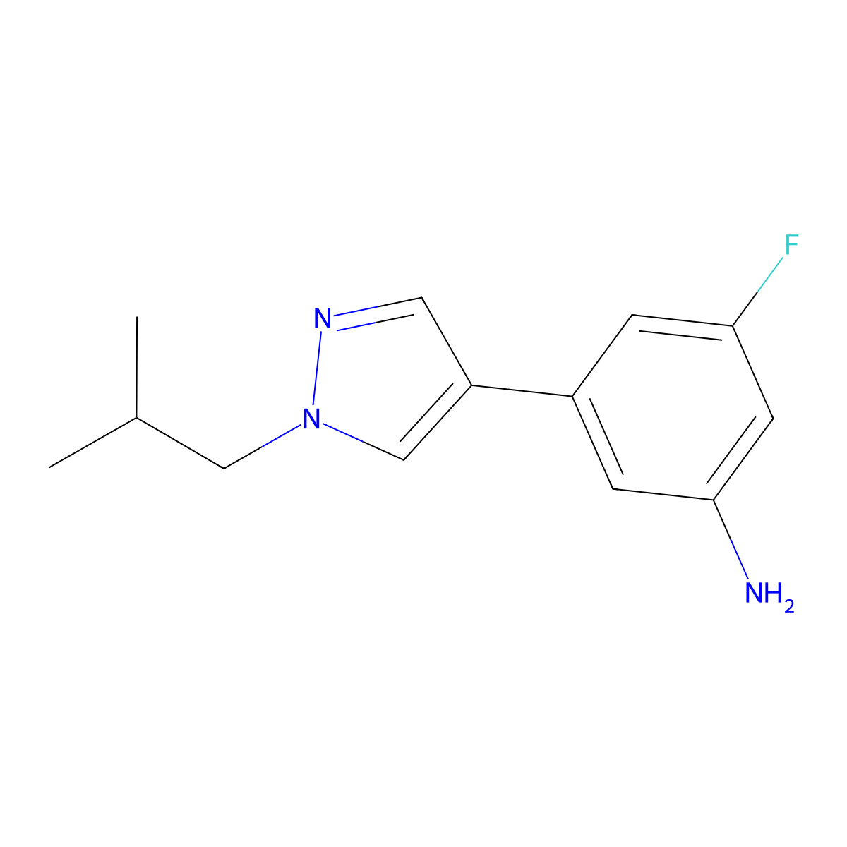 3-Fluoro-5-(1-isobutyl-1H-pyrazol-4-yl)aniline molecular structure, CAS 3078449-54-1