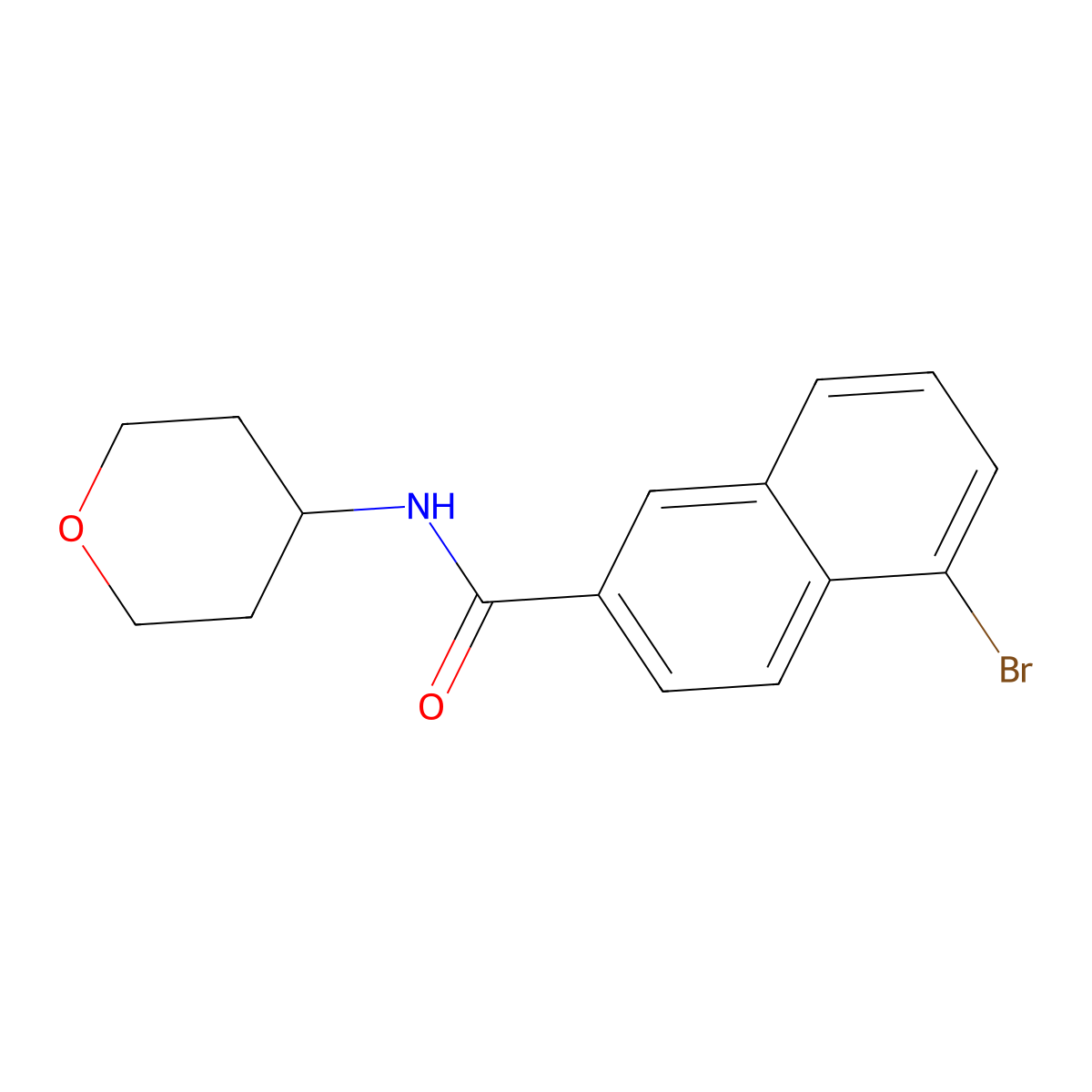 5-Bromo-N-(tetrahydro-2H-pyran-4-yl)-2-naphthamide molecular structure, CAS 3078452-30-6