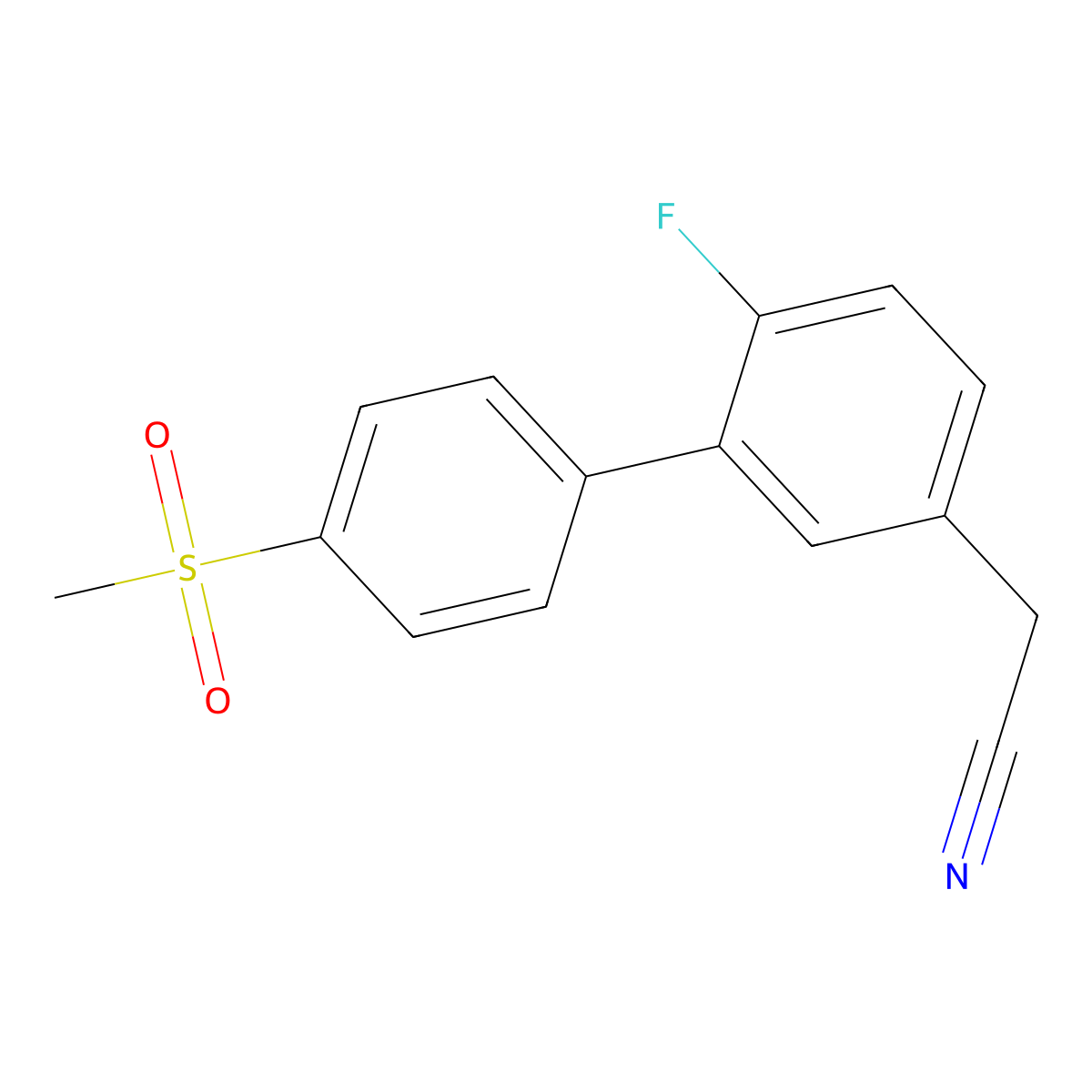 2-(6-Fluoro-4'-(methylsulfonyl)-[1,1'-biphenyl]-3-yl)acetonitrile molecular structure, CAS 3078464-64-6