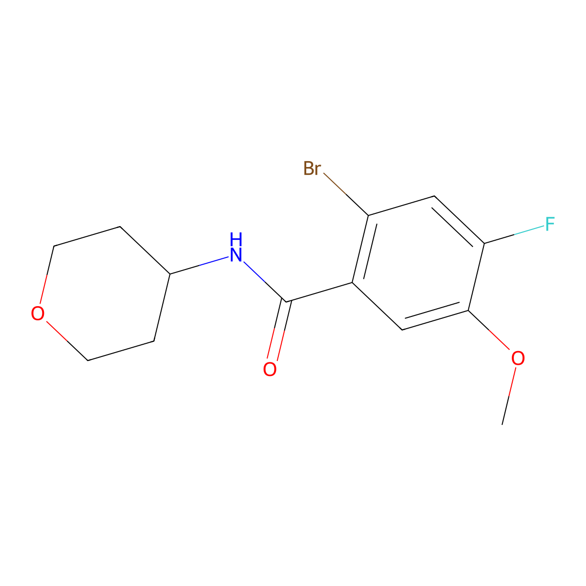 2-Bromo-4-fluoro-5-methoxy-N-(tetrahydro-2H-pyran-4-yl)benzamide molecular structure, CAS 3078474-33-3