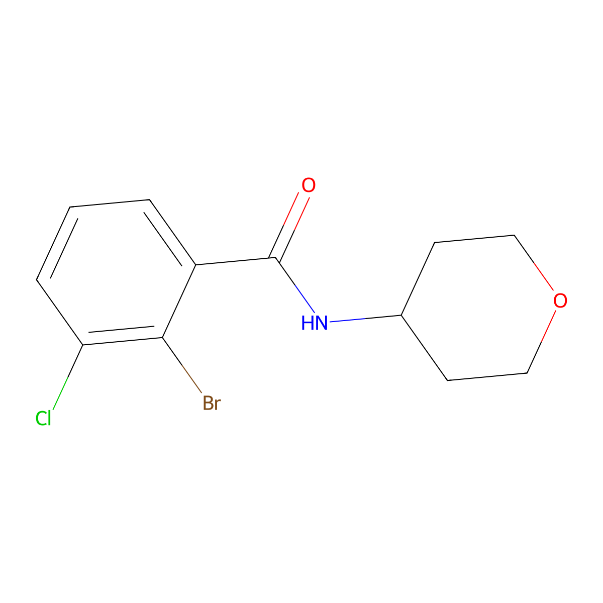 2-Bromo-3-chloro-N-(tetrahydro-2H-pyran-4-yl)benzamide molecular structure, CAS 3078494-83-1