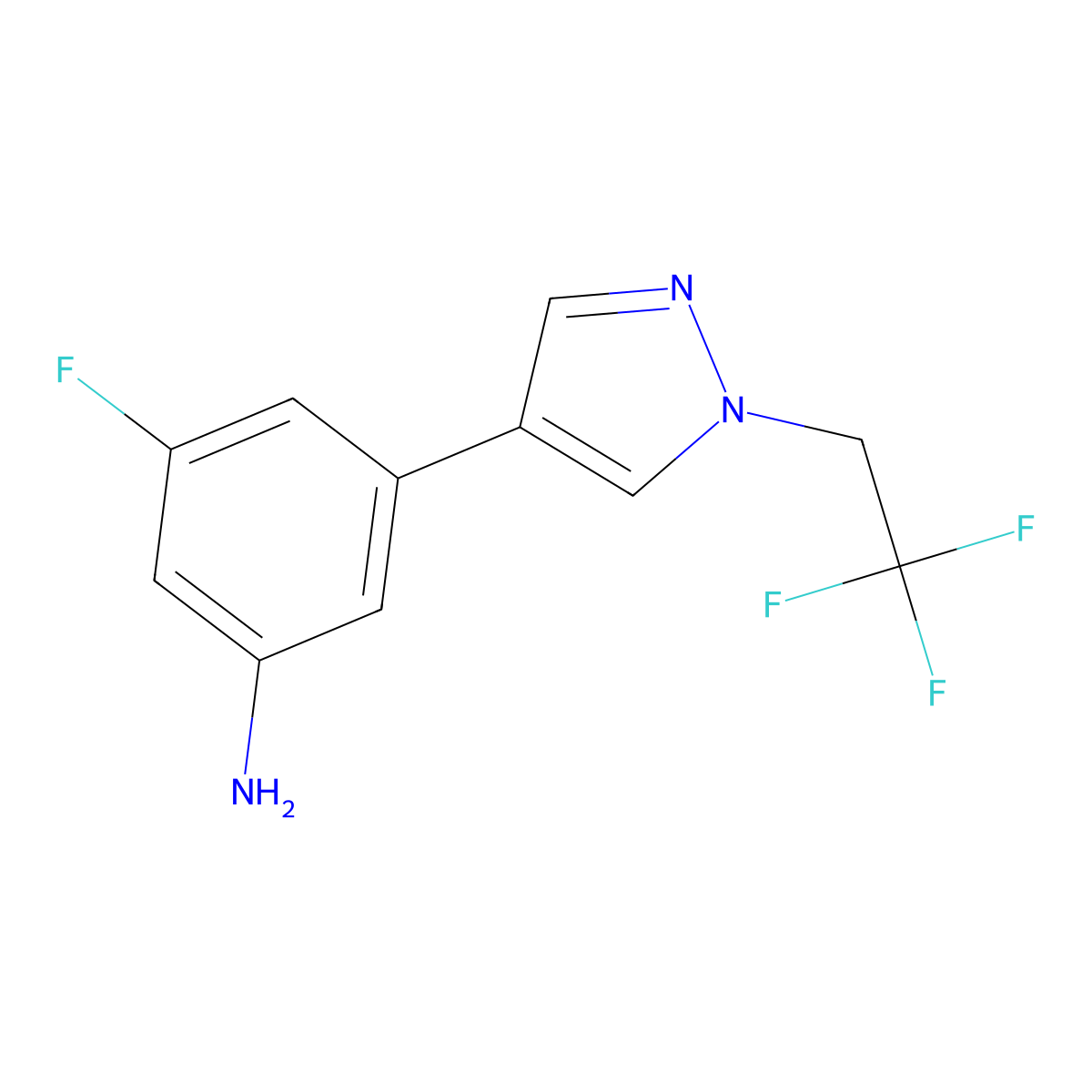 3-Fluoro-5-(1-(2,2,2-trifluoroethyl)-1H-pyrazol-4-yl)aniline molecular structure, CAS 3078565-63-3