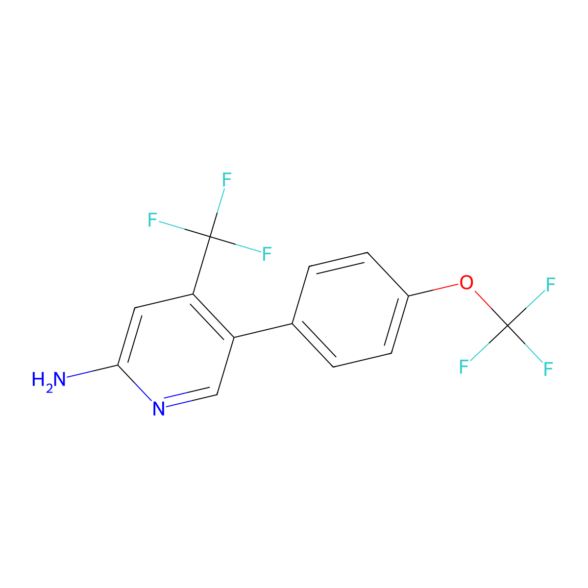 5-(4-(Trifluoromethoxy)phenyl)-4-(trifluoromethyl)pyridin-2-amine molecular structure, CAS 3078571-41-9