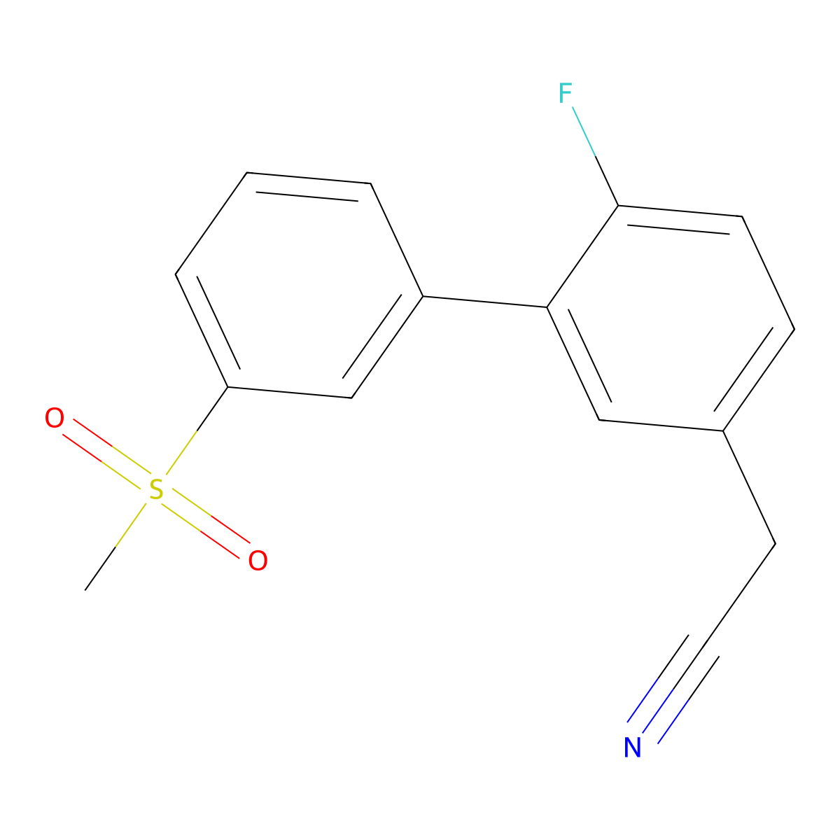 2-(6-Fluoro-3'-(methylsulfonyl)-[1,1'-biphenyl]-3-yl)acetonitrile molecular structure, CAS 3078578-13-6