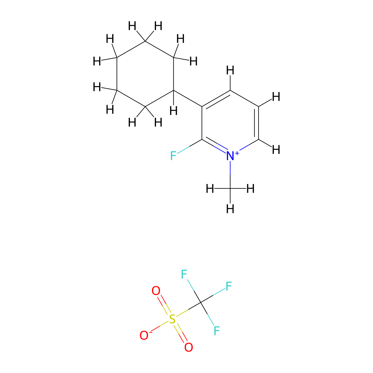 3-Cyclohexyl-2-fluoro-1-methylpyridin-1-ium trifluoromethanesulfonate molecular structure, CAS 3079154-45-0