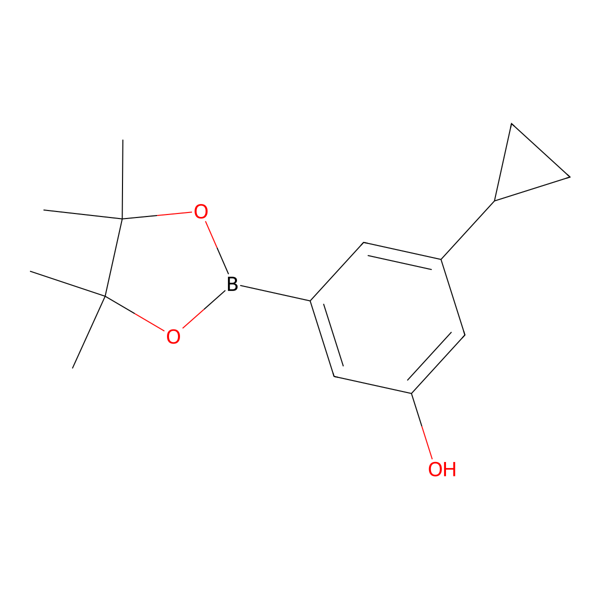 3-Cyclopropyl-5-(4,4,5,5-tetramethyl-1,3,2-dioxaborolan-2-yl)phenol molecular structure, CAS 3079167-23-7