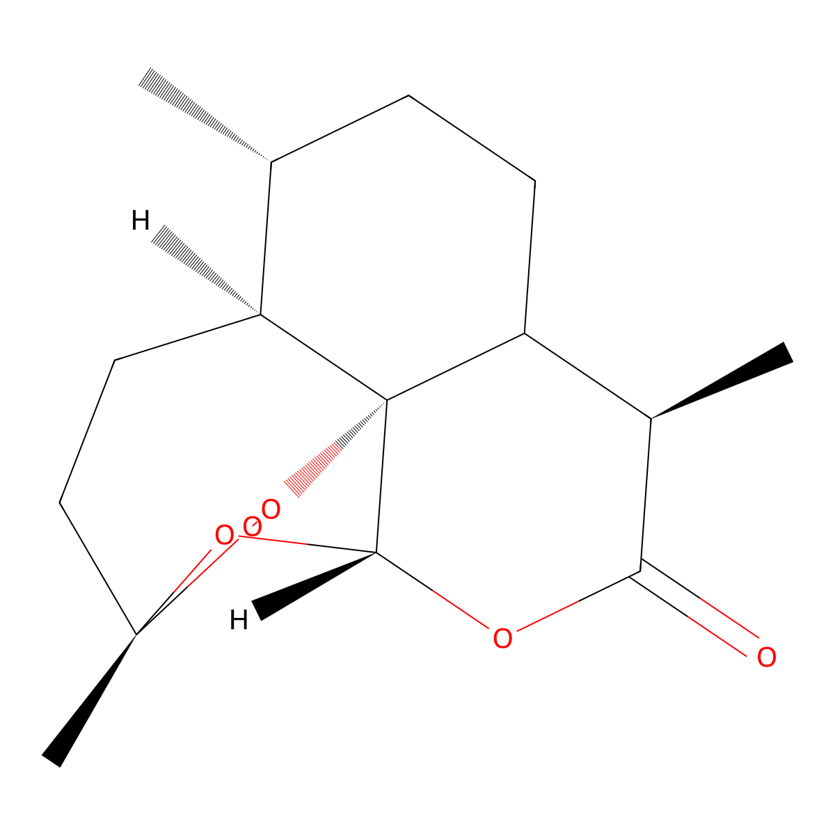 3,12-Epoxy-12H-pyrano[4,3-j]-1,2-benzodioxepin-10(3H)-one, octahydro-3,6,9-trimethyl-, (3R,5aS,6R,9R,12S,12aR)-rel- molecular structure, CAS 307924-27-2