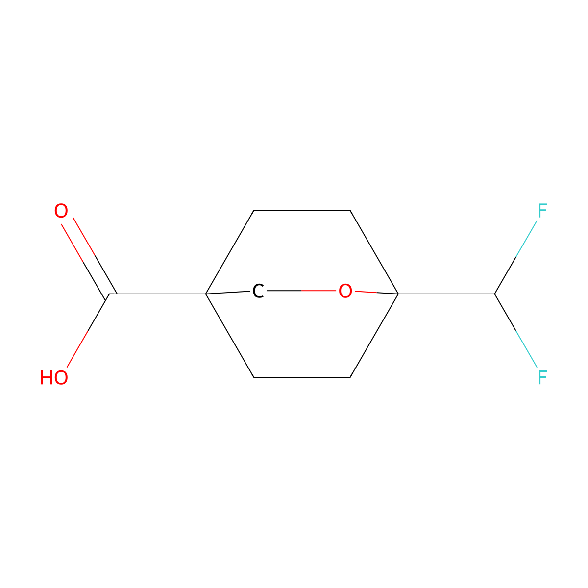 1-(Difluoromethyl)-2-oxabicyclo[2.2.2]octane-4-carboxylic acid molecular structure, CAS 3079427-49-6