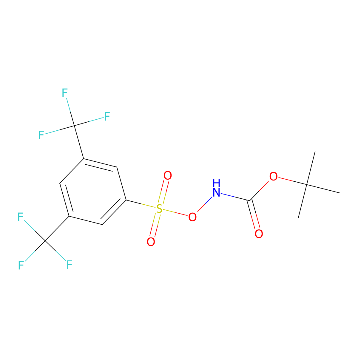 tert-butyl N-{[3,5-bis(trifluoromethyl)benzenesulfonyl]oxy}carbamate molecular structure, CAS 3079427-82-7
