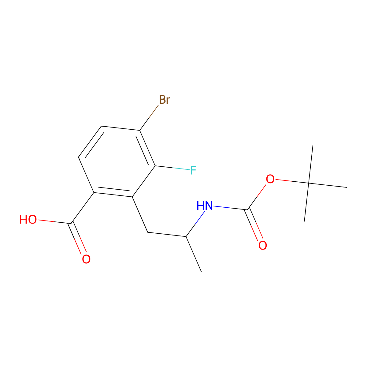 4-Bromo-2-(2-{[(tert-butoxy)carbonyl]amino}propyl)-3-fluorobenzoic acid molecular structure, CAS 3079438-92-6