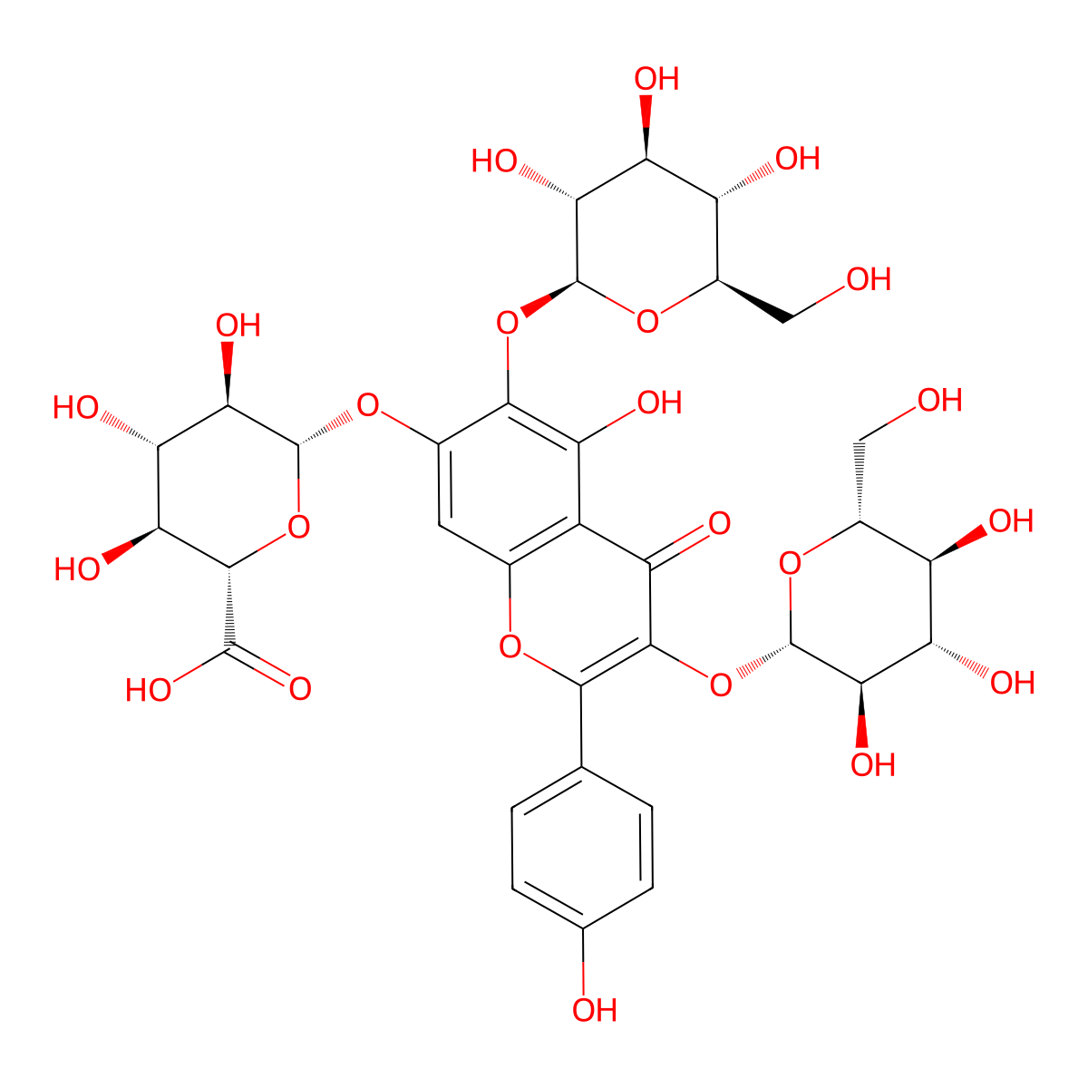 (2S,3S,4S,5R,6S)-3,4,5-Trihydroxy-6-((5-hydroxy-2-(4-hydroxyphenyl)-4-oxo-3,6-bis(((2S,3R,4S,5S,6R)-3,4,5-trihydroxy-6-(hydroxymethyl)tetrahydro-2H-pyran-2-yl)oxy)-4H-chromen-7-yl)oxy)tetrahydro-2H-pyran-2-carboxylic acid molecular structure, CAS 307950-53-4