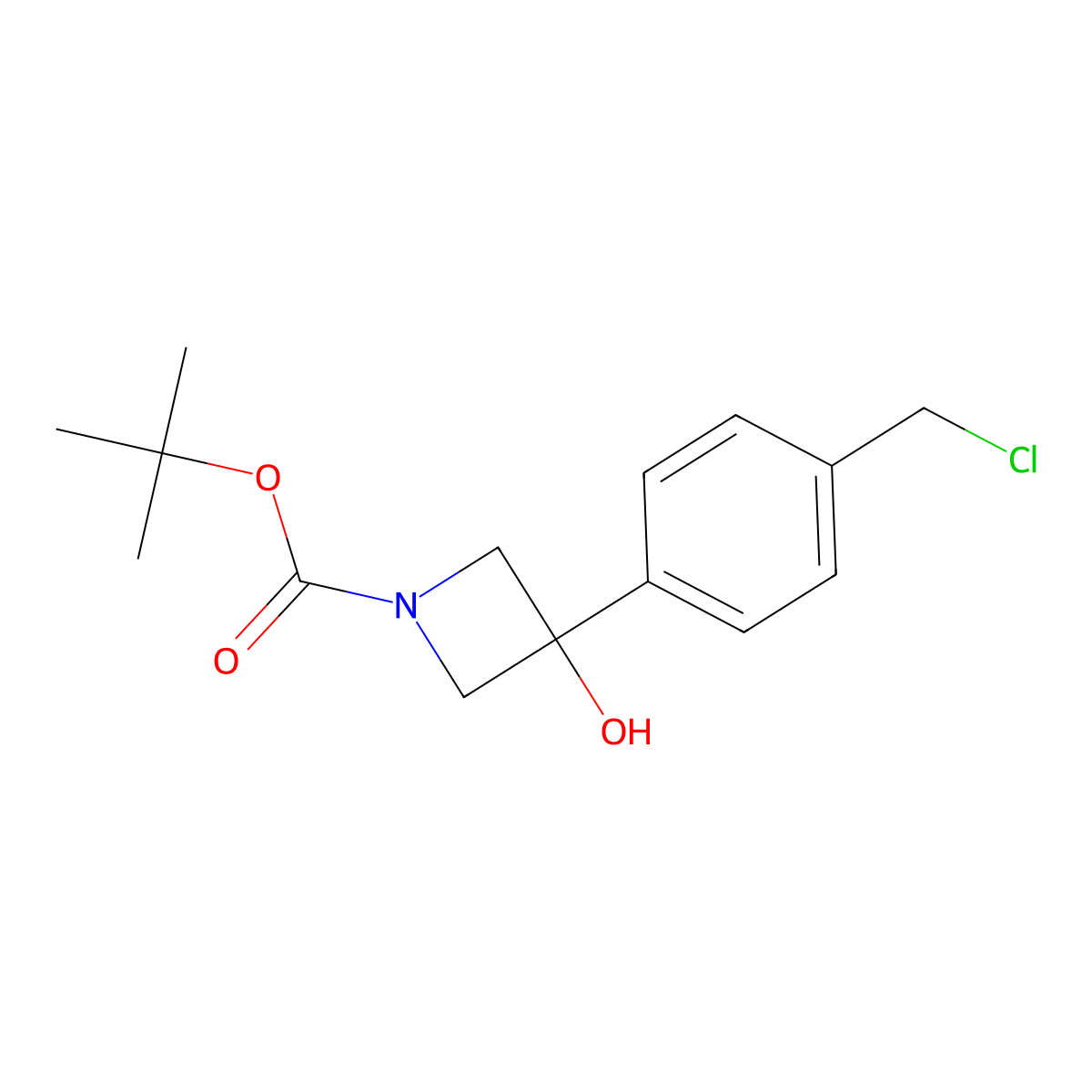 Tert-butyl 3-[4-(chloromethyl)phenyl]-3-hydroxyazetidine-1-carboxylate molecular structure, CAS 3079611-89-2