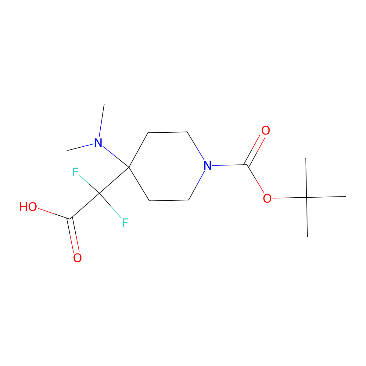 2-{1-[(Tert-butoxy)carbonyl]-4-(dimethylamino)piperidin-4-yl}-2,2-difluoroacetic acid molecular structure, CAS 3079659-12-1