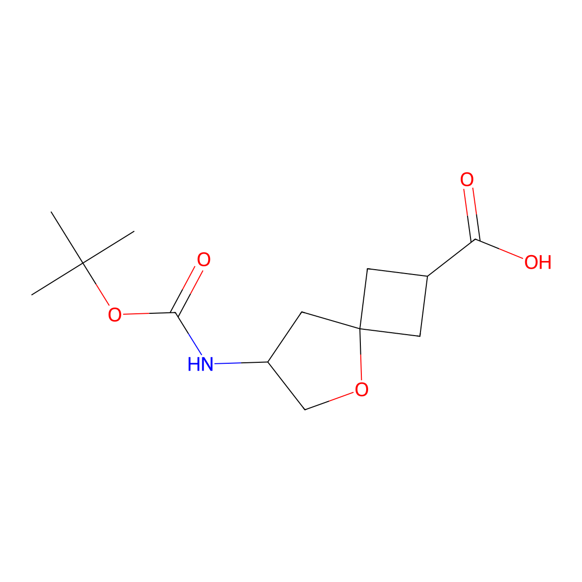 7-{[(Tert-butoxy)carbonyl]amino}-5-oxaspiro[3.4]octane-2-carboxylic acid molecular structure, CAS 3079681-74-3