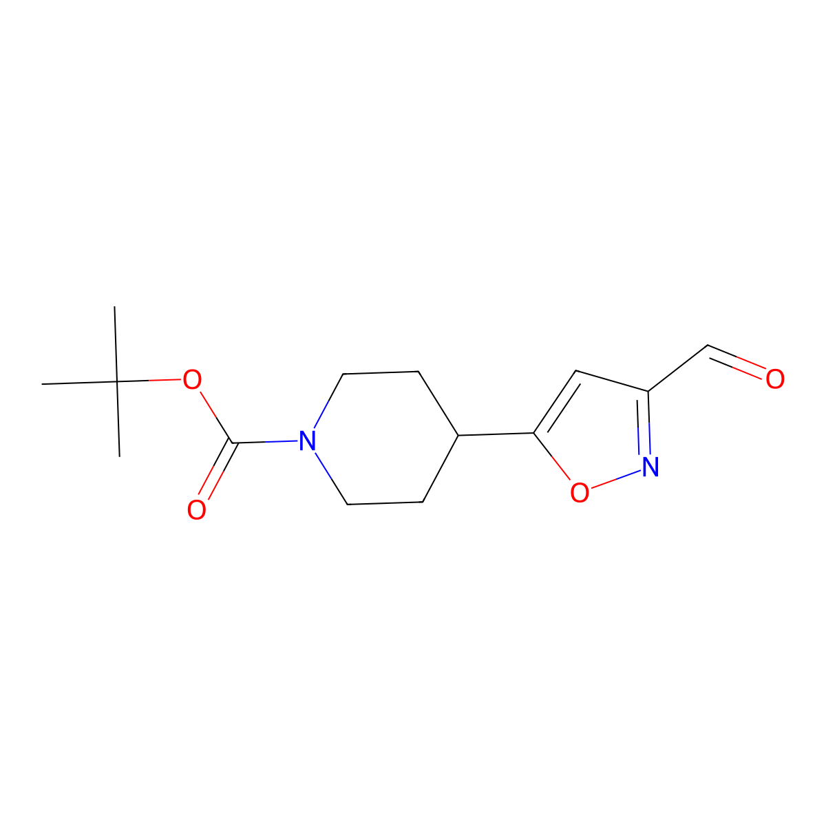 Tert-butyl 4-(3-formyl-1,2-oxazol-5-yl)piperidine-1-carboxylate molecular structure, CAS 3079688-46-0