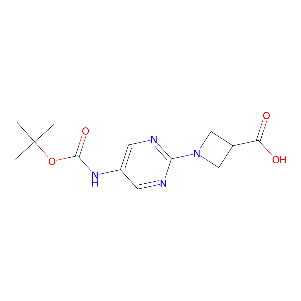 1-(5-{[(Tert-butoxy)carbonyl]amino}pyrimidin-2-yl)azetidine-3-carboxylic acid molecular structure, CAS 3079691-42-9