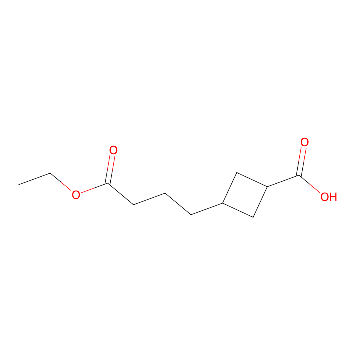 3-(4-Ethoxy-4-oxobutyl)cyclobutane-1-carboxylic acid molecular structure, CAS 3079697-25-6