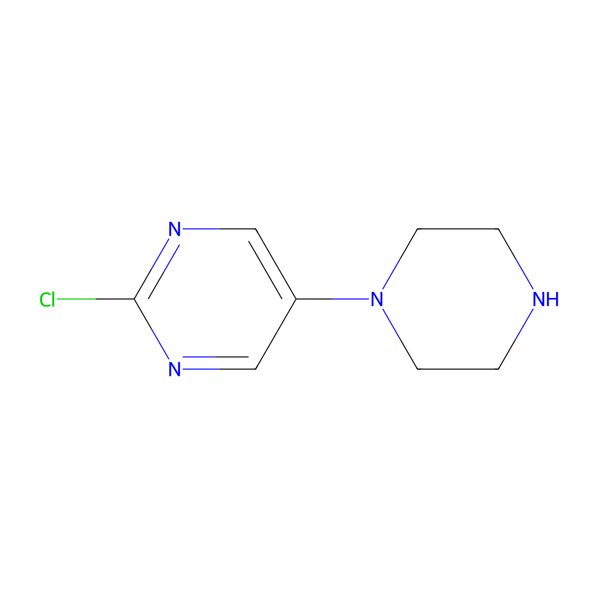 2-Chloro-5-piperazin-1-yl-pyrimidine molecular structure, CAS 307973-28-0